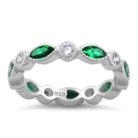 Sterling Silver Round & Marquise Emerald CZ Eternity Ring